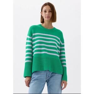 NWT Gap Pullover Sweater XL 24/7 Split-Hem Oversized Green Striped 100% Cotton